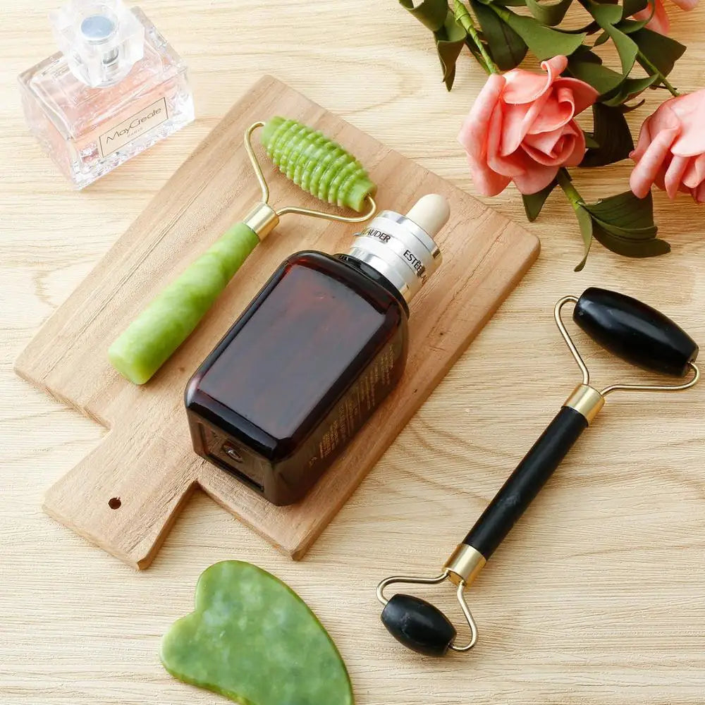 Jade Roller Facial Ridged Roller Skin Massage Tools Anti Aging and Wrinkles for Face, Eye, Neck, Body for Lymphatic Massage