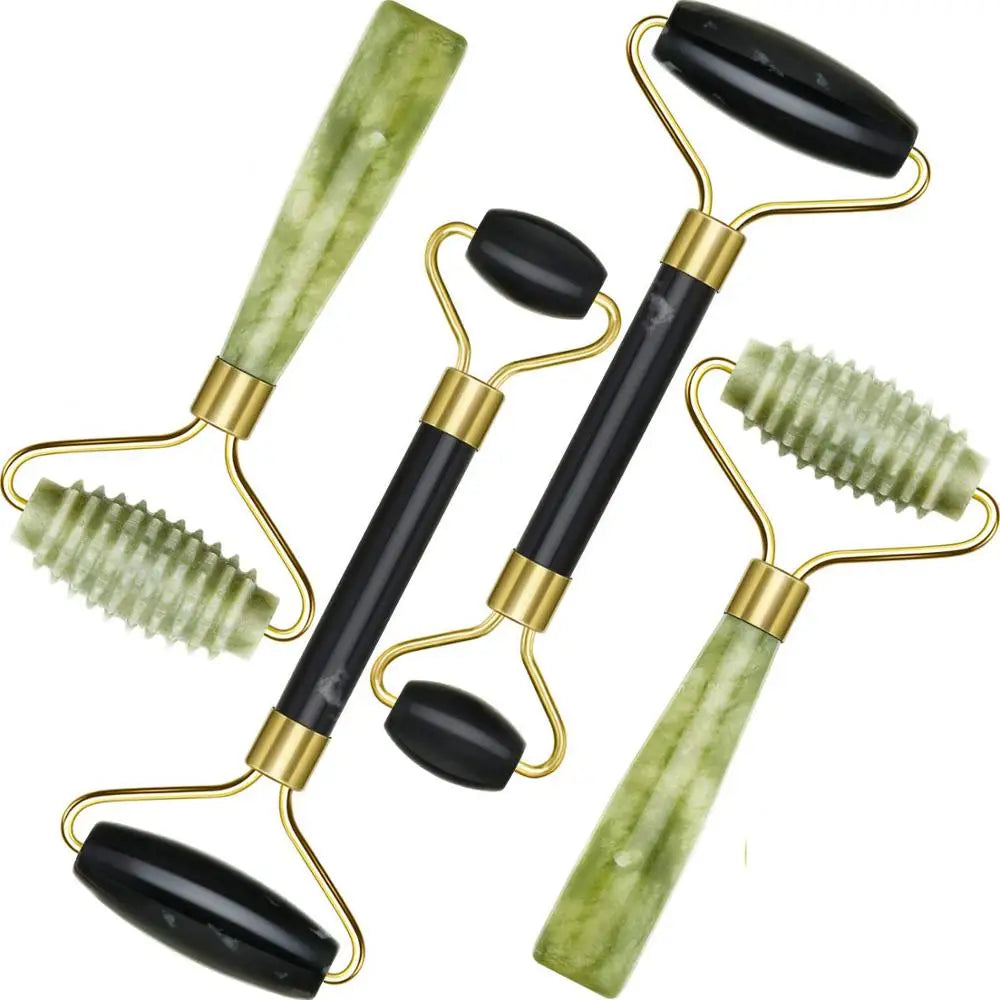 Jade Roller Facial Ridged Roller Skin Massage Tools Anti Aging and Wrinkles for Face, Eye, Neck, Body for Lymphatic Massage