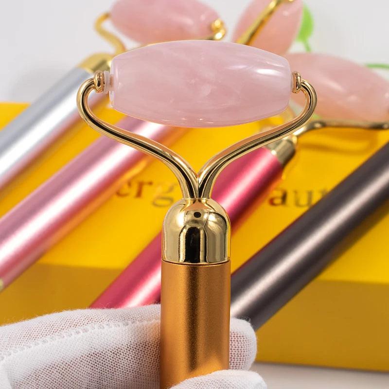 Electric Vibrating Natural Rose Quartz Jade Roller Face Lifting Real Jade Stone Facials Massager Roller Energy Beauty Bar