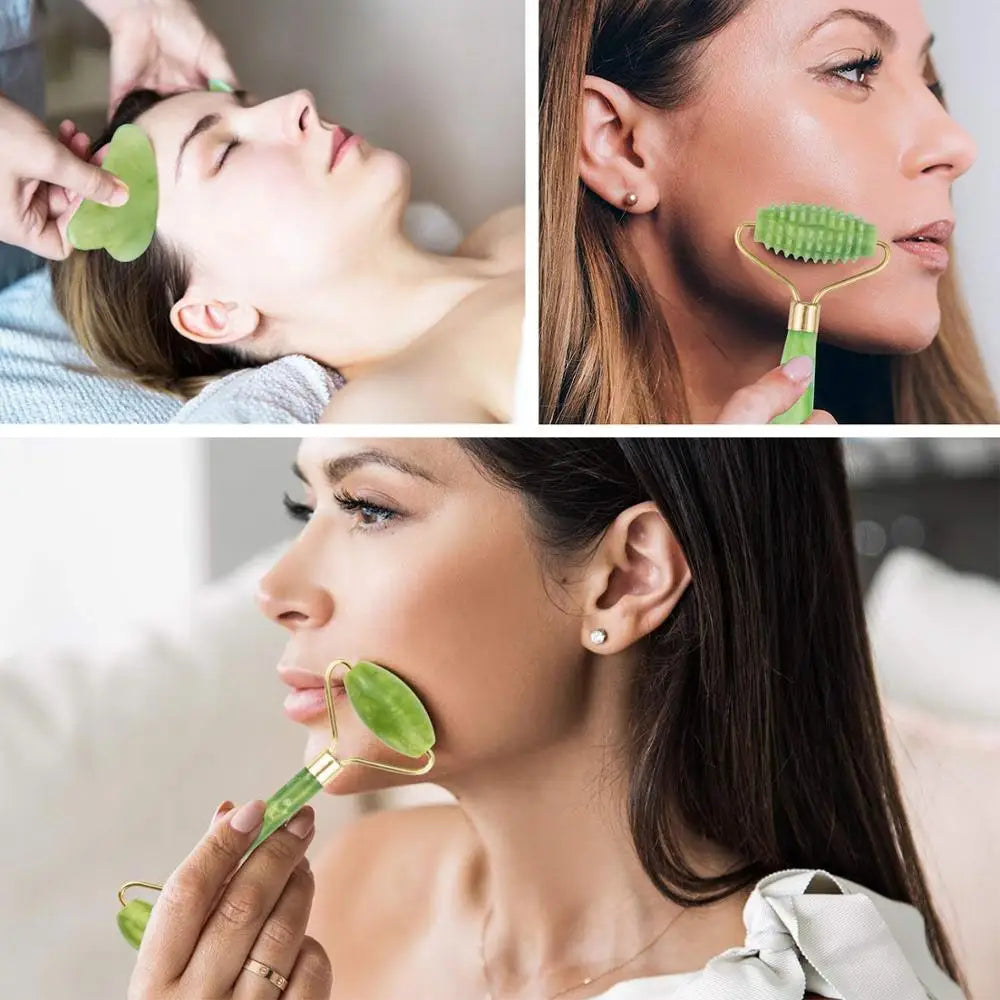 Jade Roller Facial Ridged Roller Skin Massage Tools Anti Aging and Wrinkles for Face, Eye, Neck, Body for Lymphatic Massage
