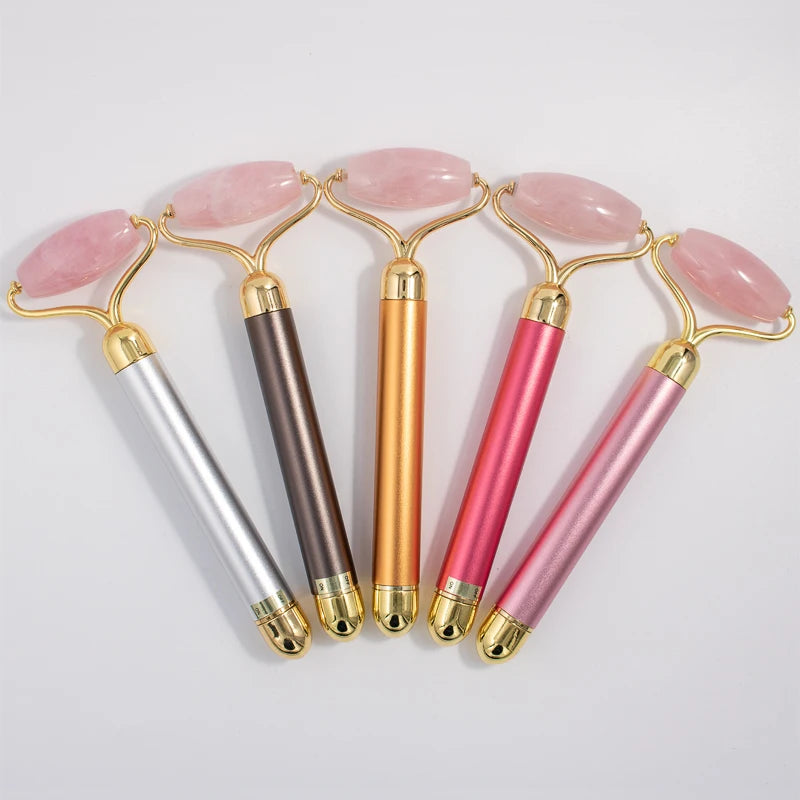 Electric Vibrating Natural Rose Quartz Jade Roller Face Lifting Real Jade Stone Facials Massager Roller Energy Beauty Bar