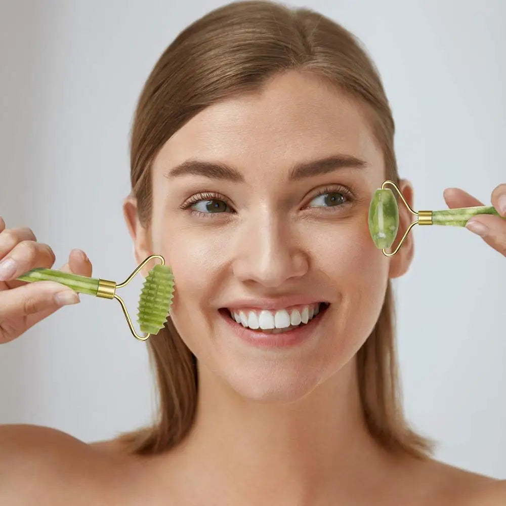 Jade Roller Facial Ridged Roller Skin Massage Tools Anti Aging and Wrinkles for Face, Eye, Neck, Body for Lymphatic Massage