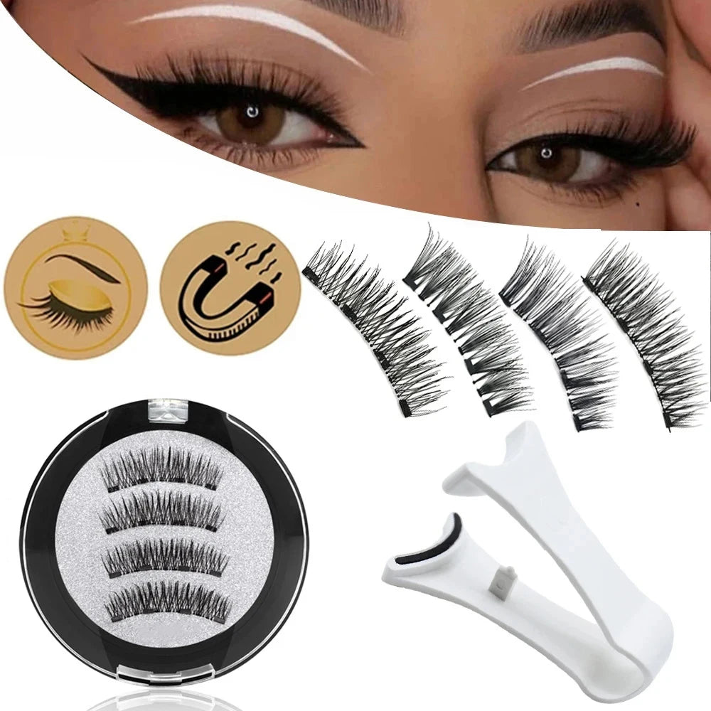 4pcs Magnetic Eyelashes Natural Long With Applicator Reusable Lashes Extension Women Beauty Thick Long 3D False Magnetic Lashes
