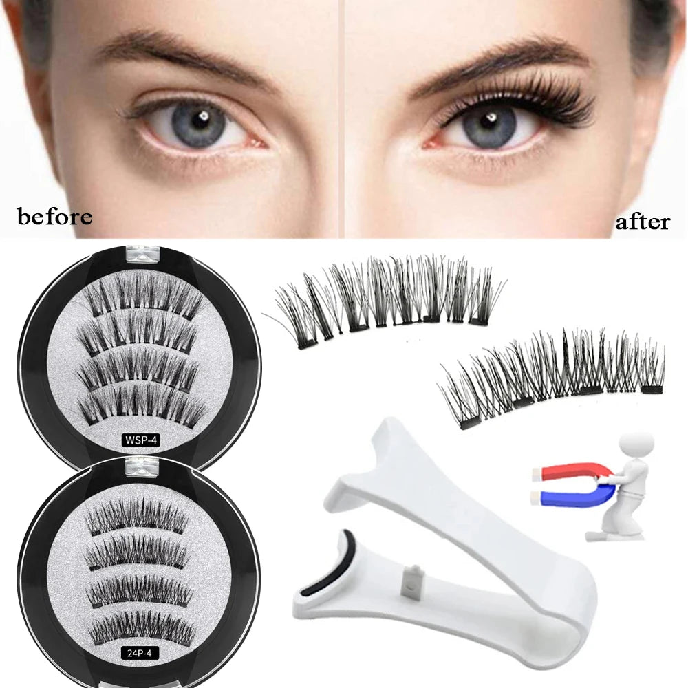 4pcs Magnetic Eyelashes Natural Long With Applicator Reusable Lashes Extension Women Beauty Thick Long 3D False Magnetic Lashes