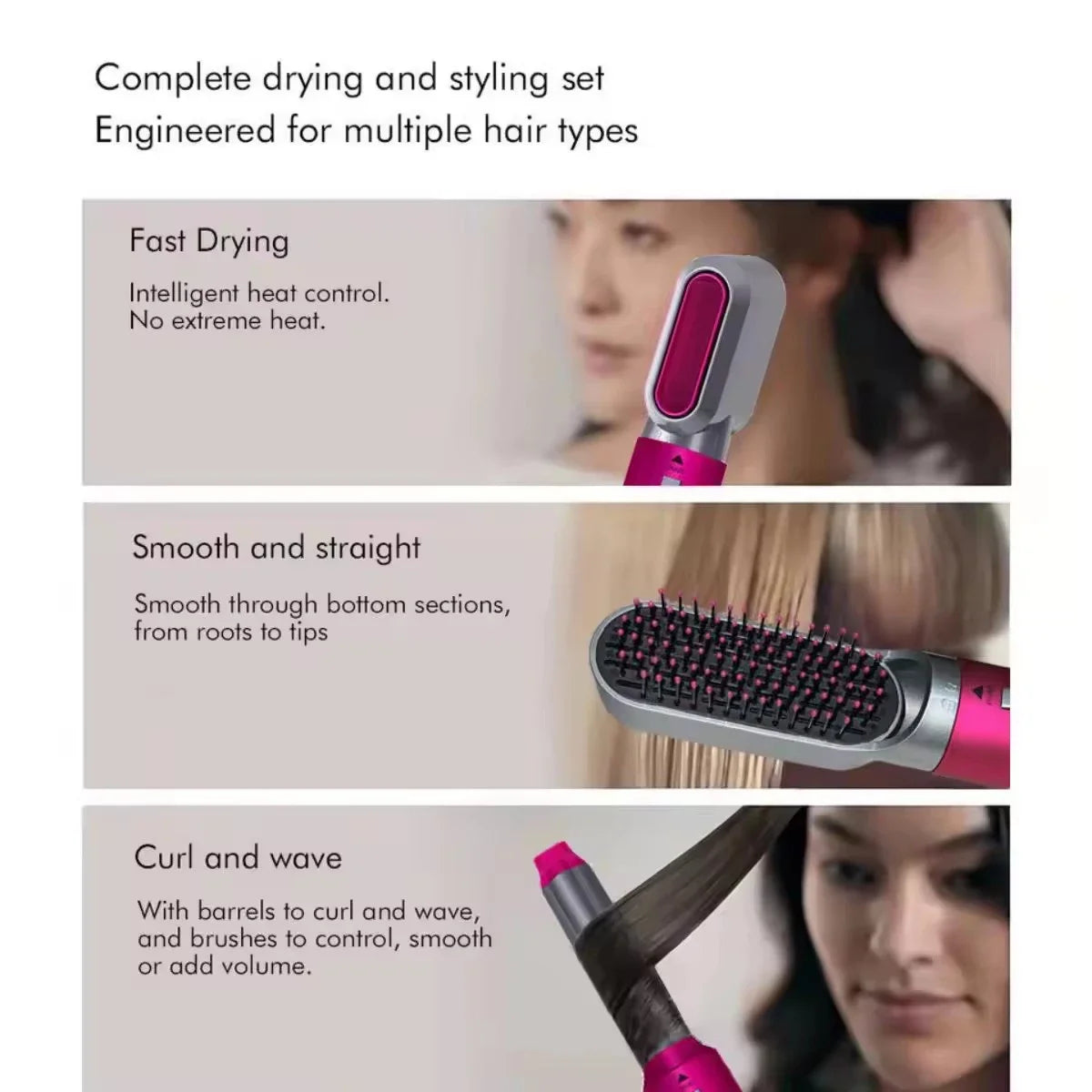 Hair Dryer 5 In 1 Hot Air Comb Curlers With Diffuser Electric Blow Dryer Professional Complete Multifunctional Hot Air Brush