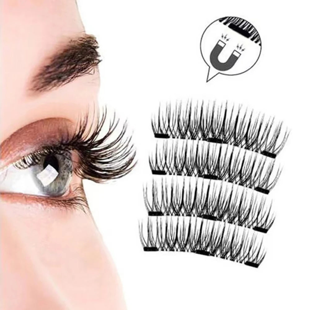 Mix Eyelashes 2 Pairs Double Magnet False Lashes Set 3D Magnetic Eyelashes with Acrylic Box Reusable Makeup Tool Girls' Gift