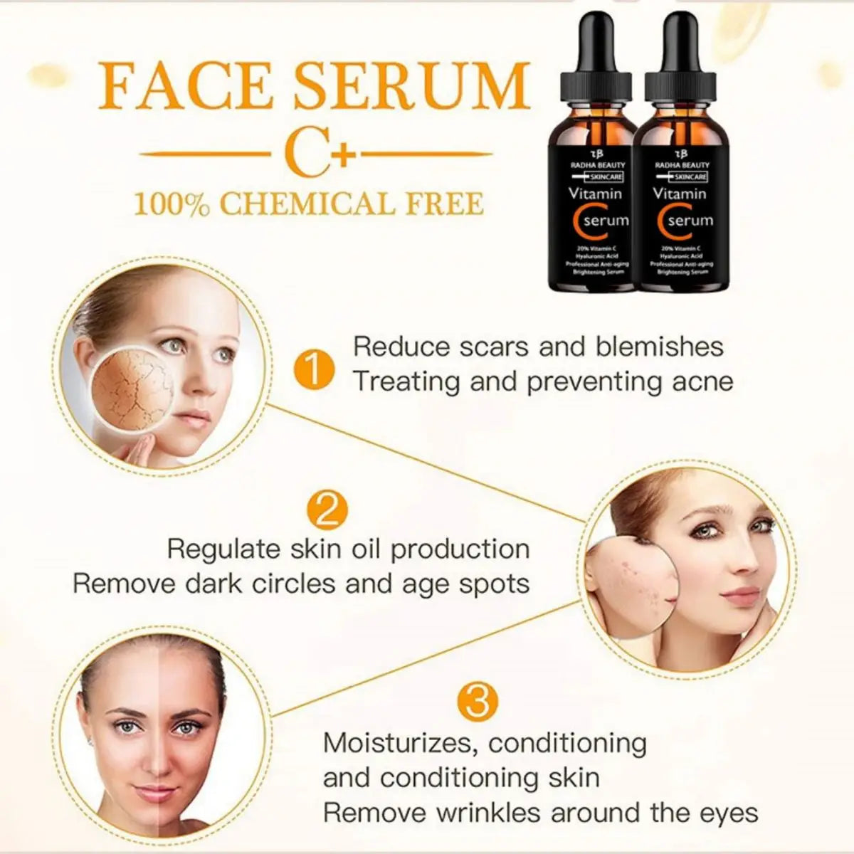 Vitamin C serum Face Serum Long Lasting Moisturizing Improve Roughness Lighten Spots Hyaluronic Acid Facial face lift Essence