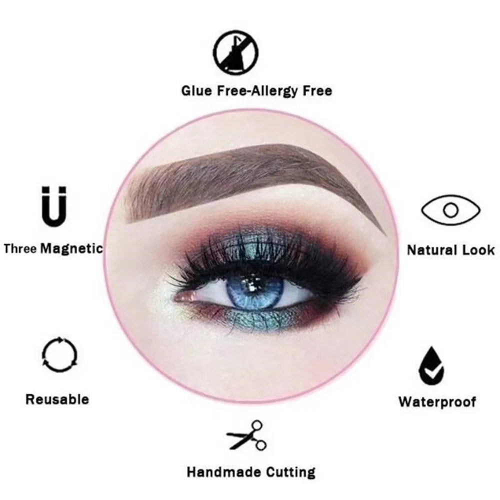 Mix Eyelashes 2 Pairs Double Magnet False Lashes Set 3D Magnetic Eyelashes with Acrylic Box Reusable Makeup Tool Girls' Gift