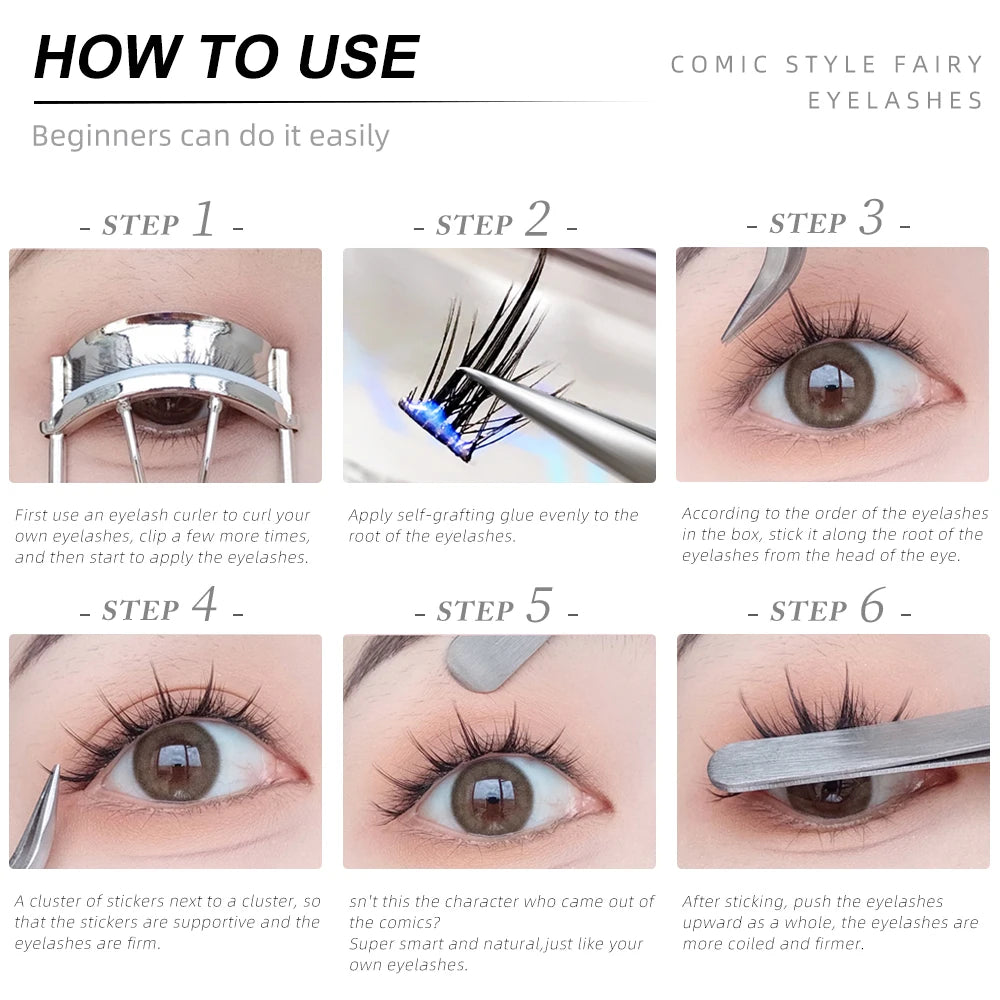 Yelix Lashes Natural Eyelashes False C Curl Manga Spiky Fake Eyelashes Wispy Cat Eye Lashes Cluster Lashes Makeup Anime Cosplay