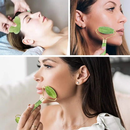Jade Roller Facial Ridged Roller Skin Massage Tools Anti Aging and Wrinkles for Face, Eye, Neck, Body for Lymphatic Massage