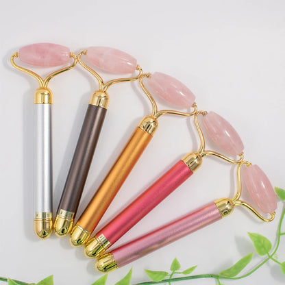 Electric Vibrating Natural Rose Quartz Jade Roller Face Lifting Real Jade Stone Facials Massager Roller Energy Beauty Bar