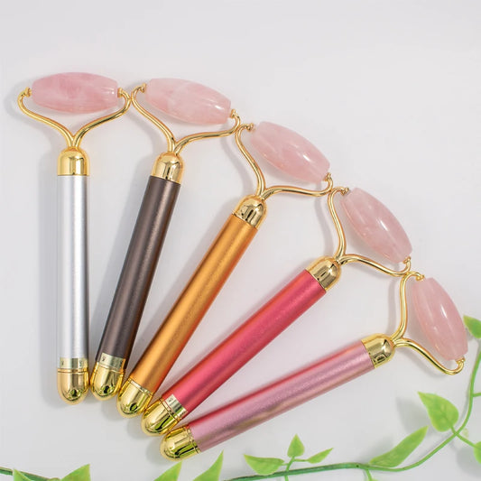 Electric Vibrating Natural Rose Quartz Jade Roller Face Lifting Real Jade Stone Facials Massager Roller Energy Beauty Bar