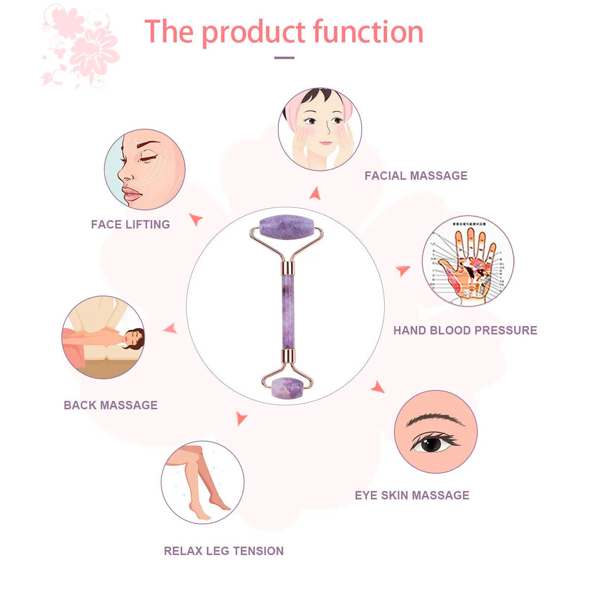 1pc Jade Roller Facial Beauty Roller Natural Jade Massager For Face Eyes Neck Relieve Fine Lines Wrink Women Skin Care Massager